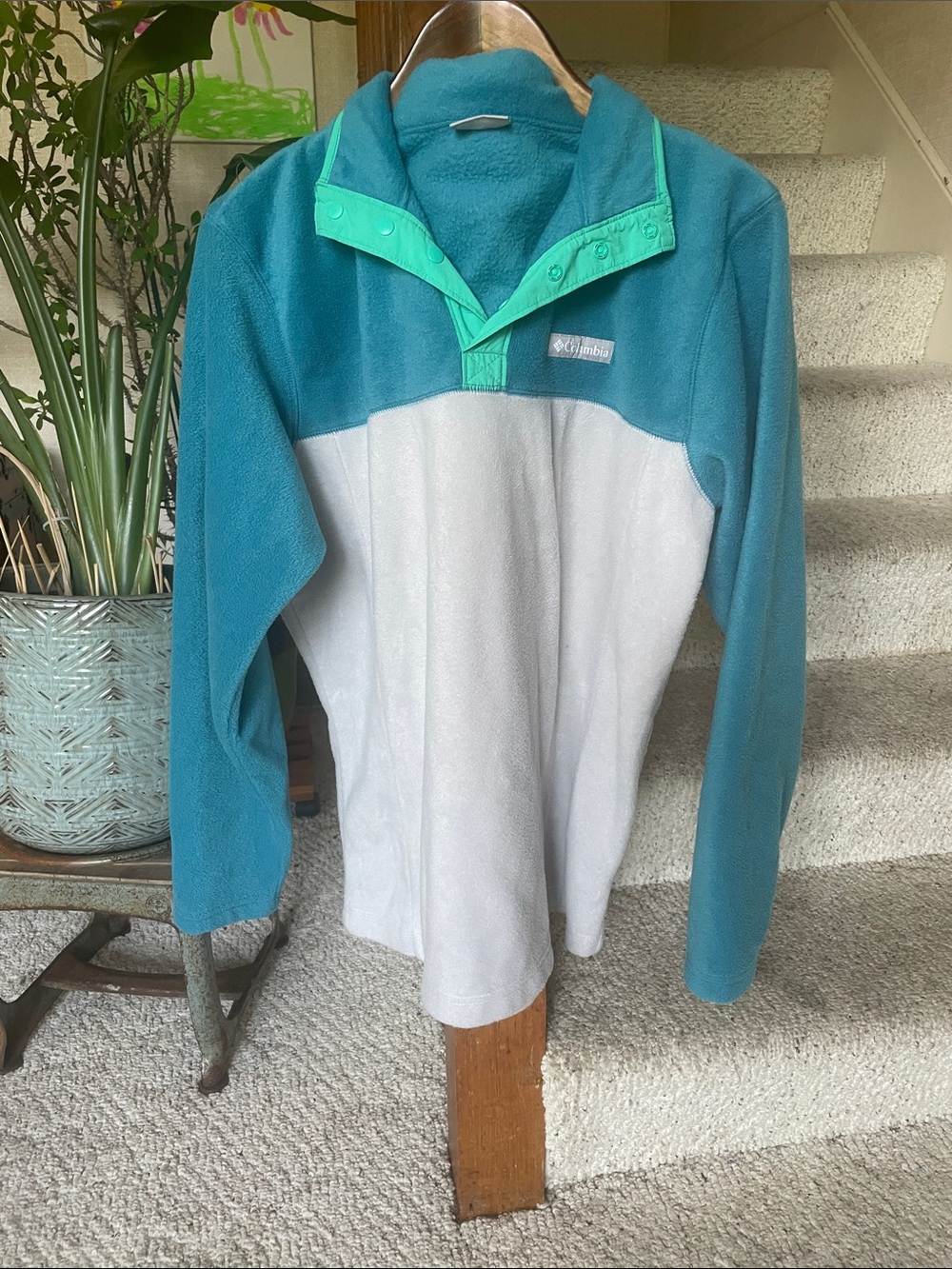 Columbia Retro Teal & Mint Green Mens Half Snap Fleece Pullover